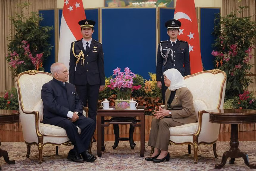 Timor-Leste President Jose Ramos-Horta calling on Singapore President Halimah Yacob during his visit to the Istana on Thursday (Gavin Foo - The Strait Times)