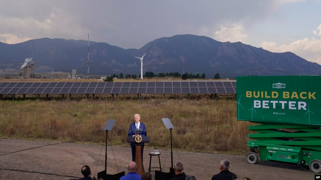 President Joe Biden speaks about infrastructure at the Flatirons campus of the National Renewable Energy Laboratory, Sept. 14, 2021, in Arvanda, Colo.