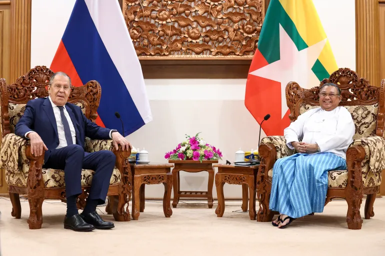 Russian Foreign Minister Sergey Lavrov (L) and his Myanmar counterpart, Wunna Maung Lwin, during their meeting in Naypyidaw [Russian Foreign Ministry Handout/AFP - aljazeera.com]
