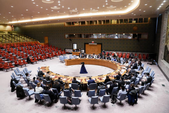 Delegations gather for a United Nations Security Council meeting on nuclear non-proliferation regarding the Democratic People's Republic of Korea, Thursday, March 23, 2023, at United Nations headquarters. JOHN MINCHILLO / AP (Source: LeMonde)
